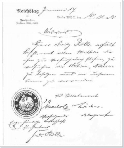 Ausweis des Arbeiter- und Soldatenrates von 1918. Auf dem Siegel steht: REICHSTAG ABGEORDNETER