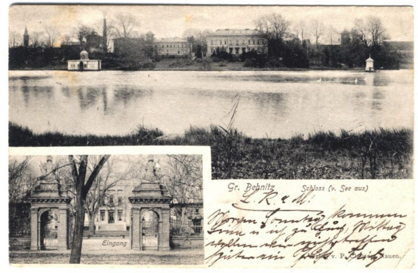 Blick ber den See zum Borsig-Schloss.