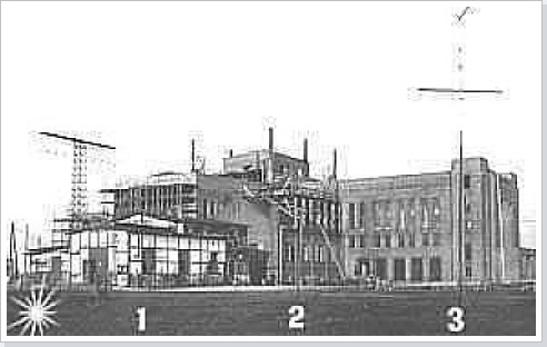 Die drei Bauepochen der Sendergeb&auml;ude.
